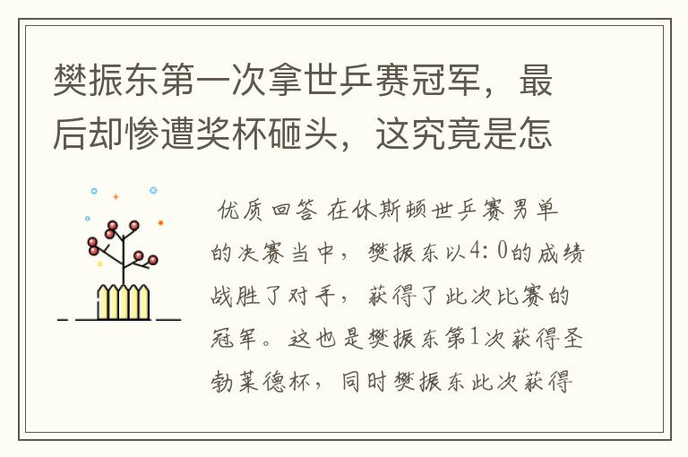 樊振东第一次拿世乒赛冠军,最后却惨遭奖杯砸头,这究竟是怎么回事?