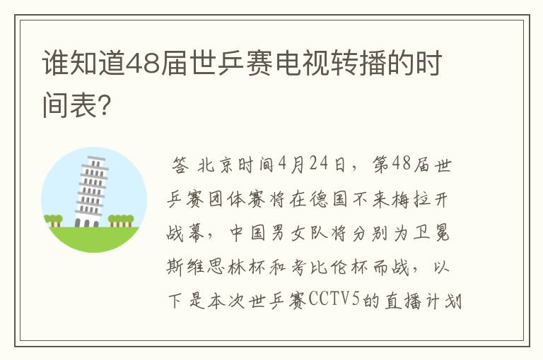 谁知道48届世乒赛电视转播的时间表?