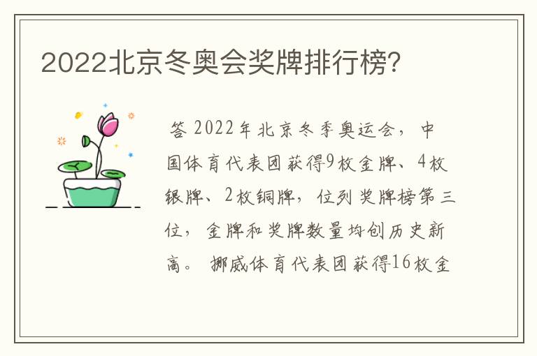 2022北京冬奥会奖牌排行榜?