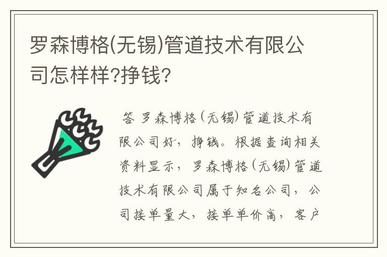 罗森博格(无锡)管道技术有限公司怎样样?挣钱?
