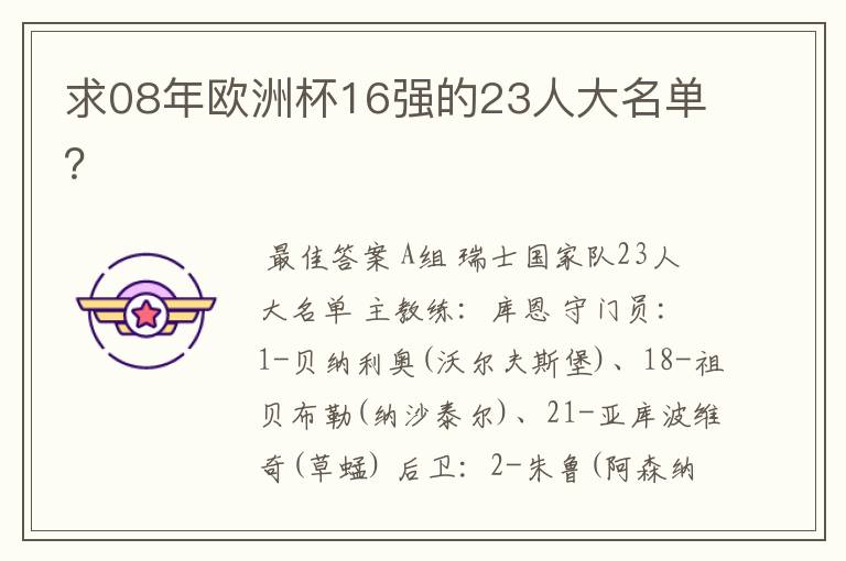 求08年欧洲杯16强的23人大名单?