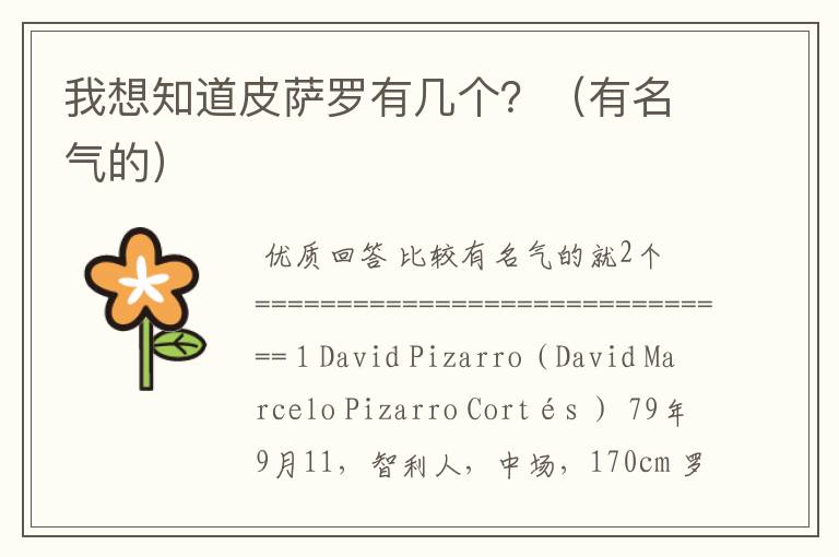我想知道皮萨罗有几个?(有名气的)