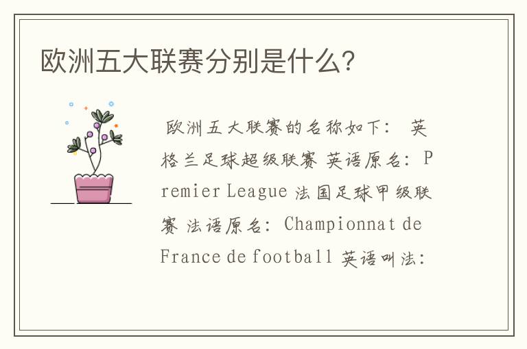 欧洲五大联赛分别是什么？