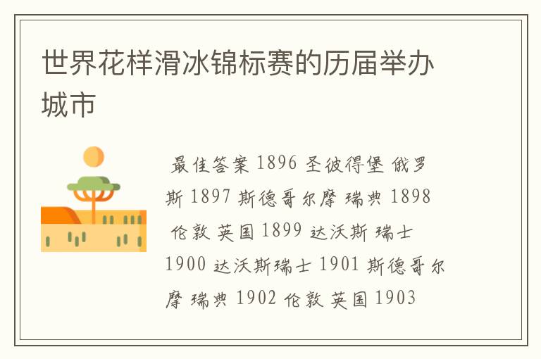 世界花样滑冰锦标赛的历届举办城市