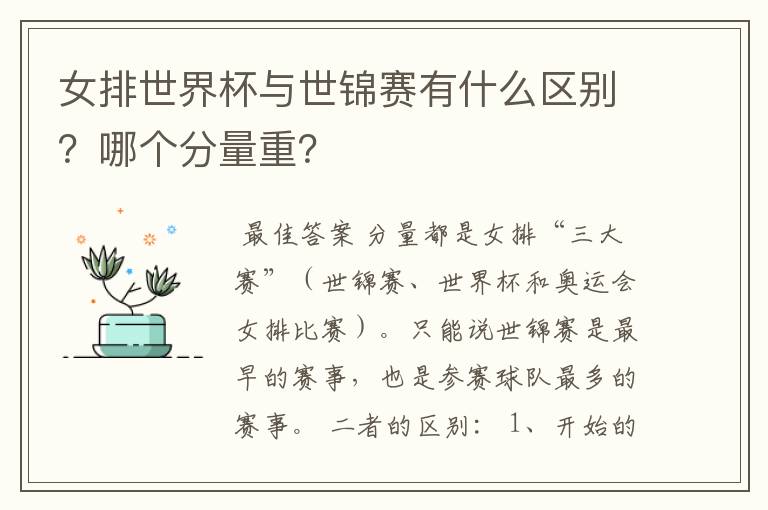 女排世界杯与世锦赛有什么区别?哪个分量重?