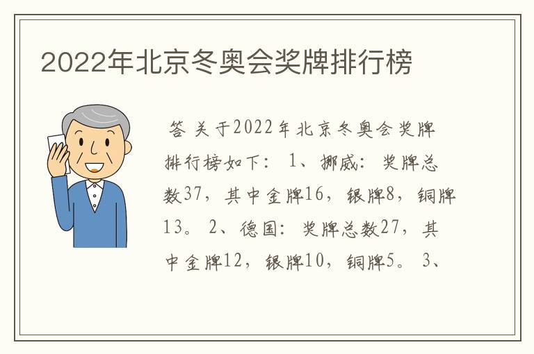2022年北京冬奥会奖牌排行榜