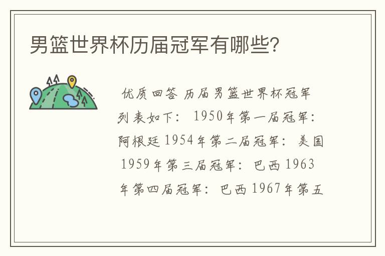 男篮世界杯历届冠军有哪些?