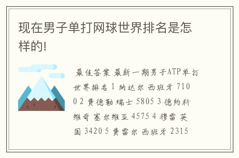现在男子单打网球世界排名是怎样的!