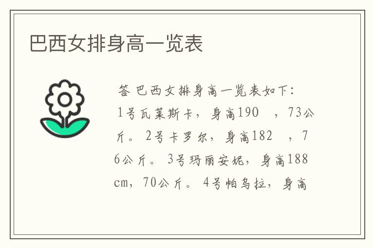 巴西女排身高一览表