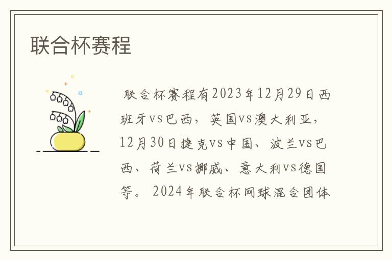 联合杯赛程