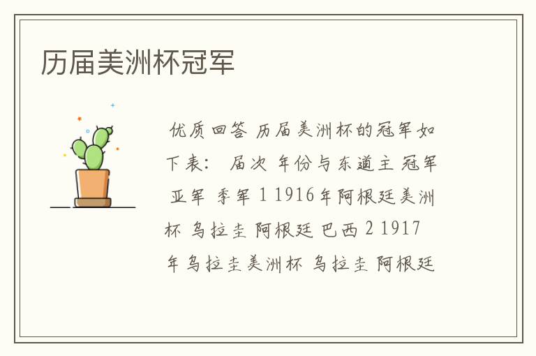 历届美洲杯冠军