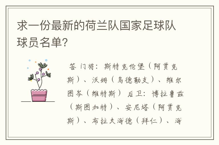 求一份最新的荷兰队国家足球队球员名单?