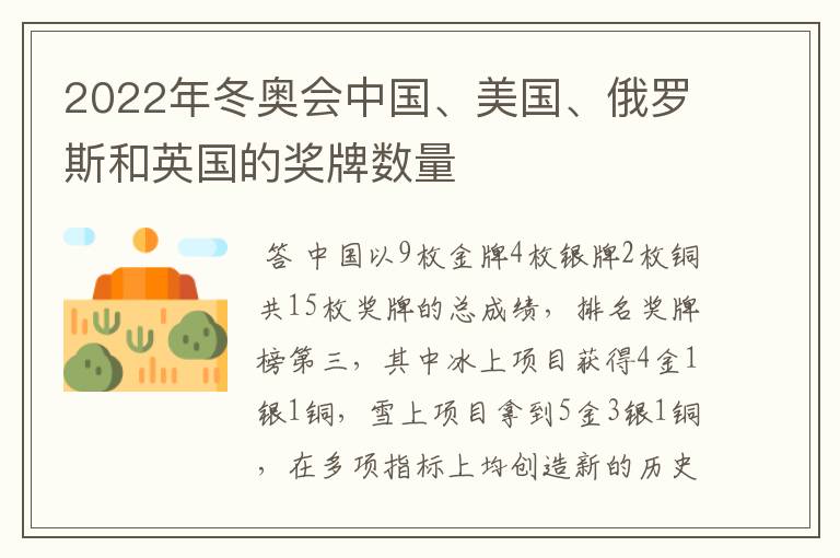 2022年冬奥会中国、美国、俄罗斯和英国的奖牌数量