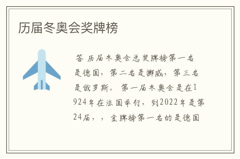 历届冬奥会奖牌榜