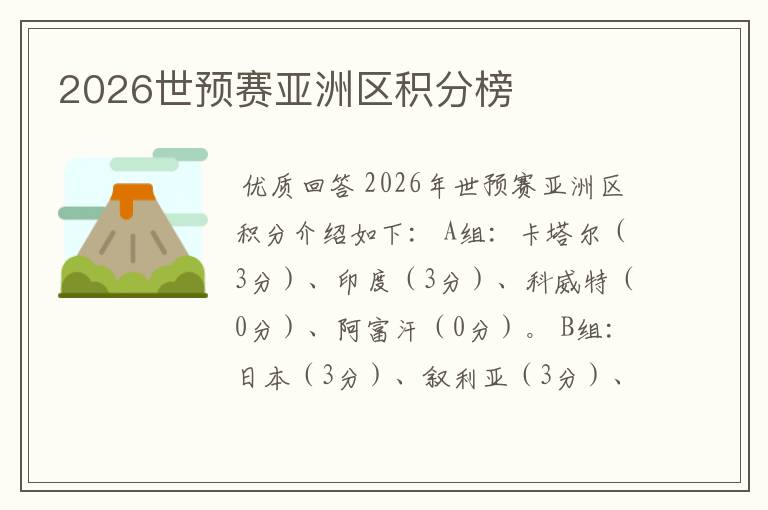 2026世预赛亚洲区积分榜