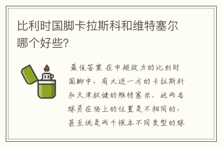 比利时国脚卡拉斯科和维特塞尔哪个好些?