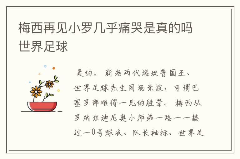 梅西再见小罗几乎痛哭是真的吗世界足球