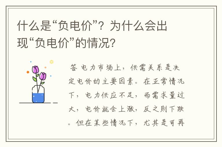 什么是“负电价”？为什么会出现“负电价”的情况？