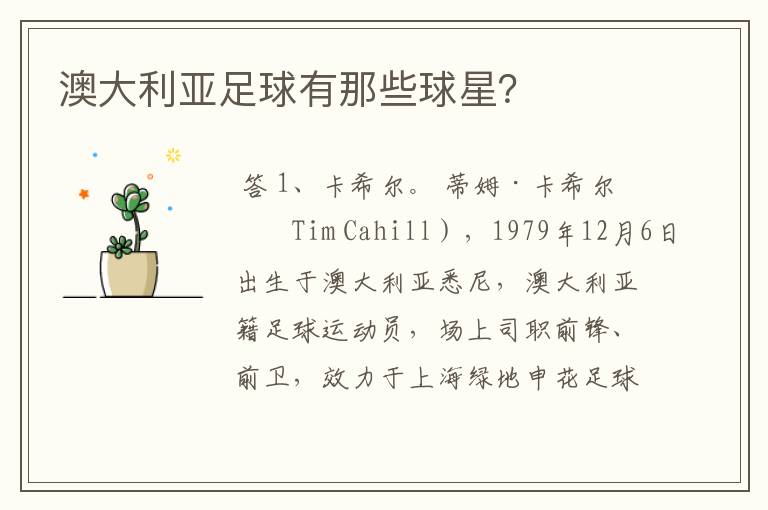 澳大利亚足球有那些球星?