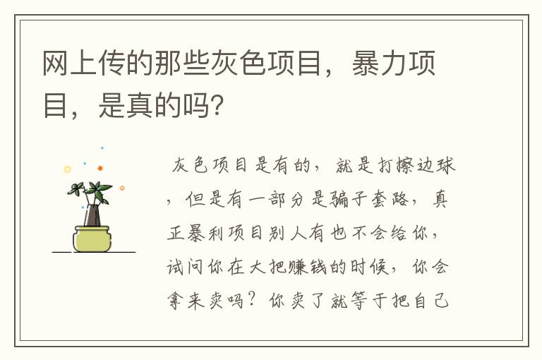 网上传的那些灰色项目,暴力项目,是真的吗?