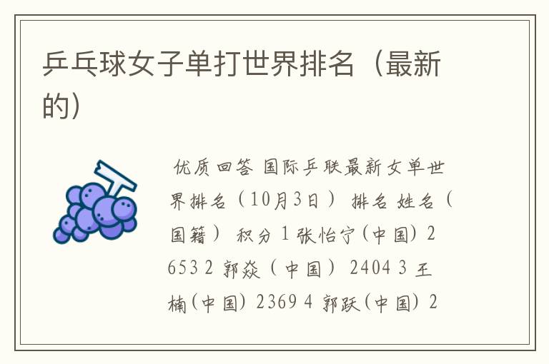 乒乓球女子单打世界排名(最新的)