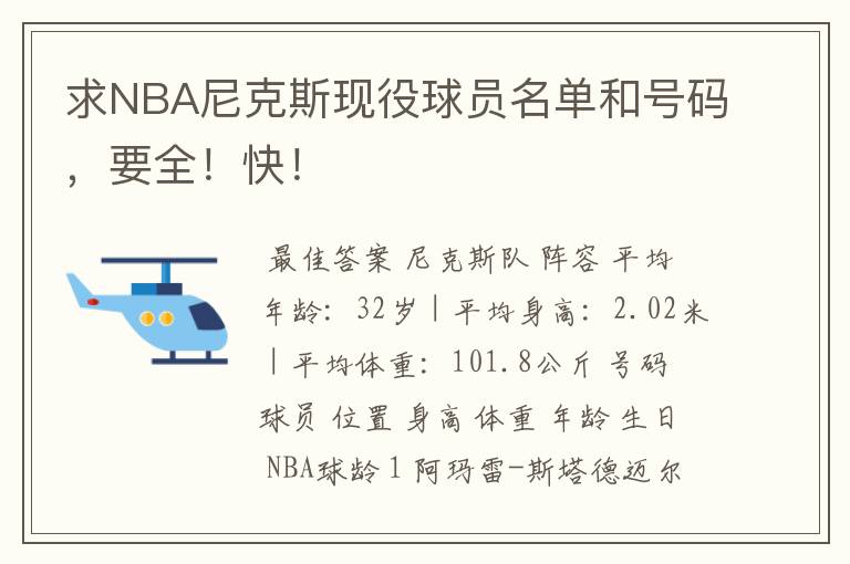 求NBA尼克斯现役球员名单和号码,要全!快!