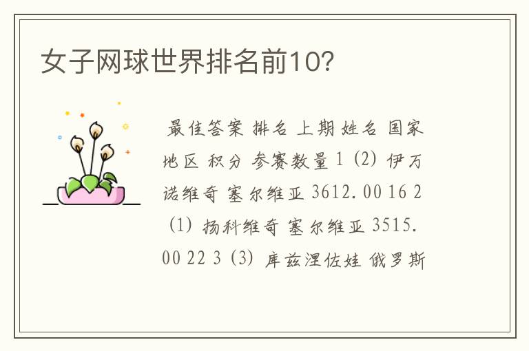 女子网球世界排名前10?