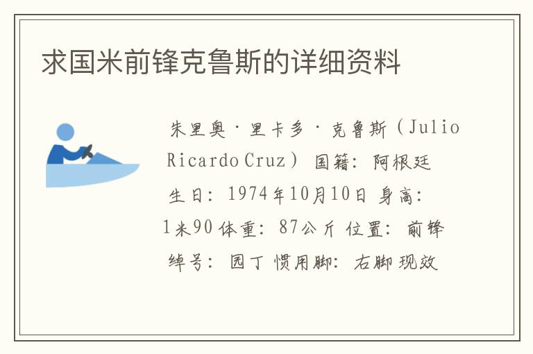 求国米前锋克鲁斯的详细资料