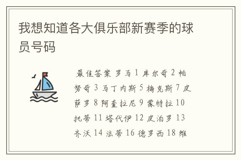 我想知道各大俱乐部新赛季的球员号码