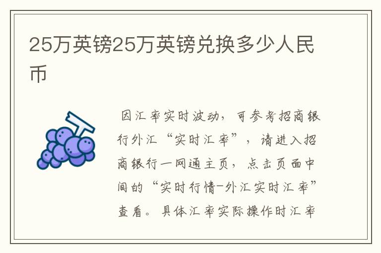 25万英镑25万英镑兑换多少人民币