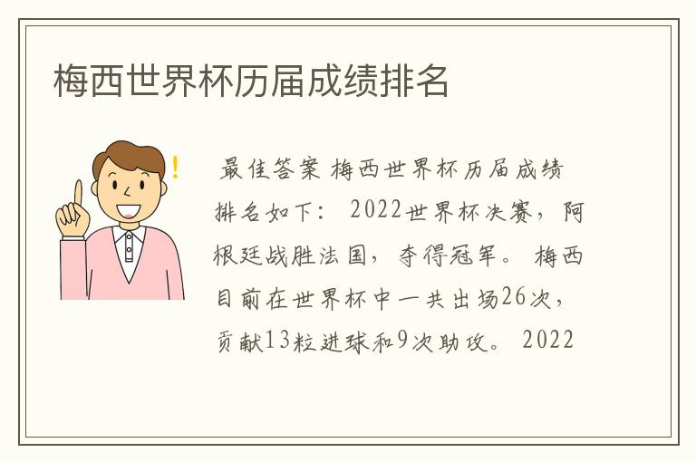 梅西世界杯历届成绩排名