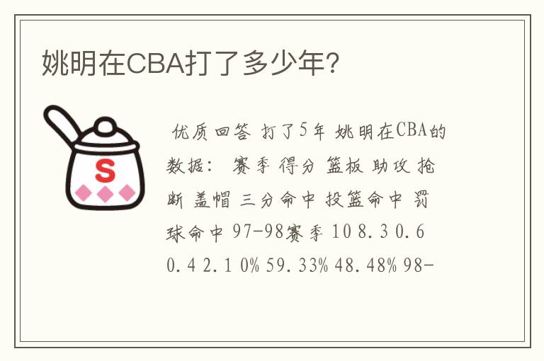 姚明在CBA打了多少年?