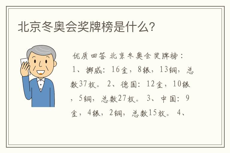 北京冬奥会奖牌榜是什么?
