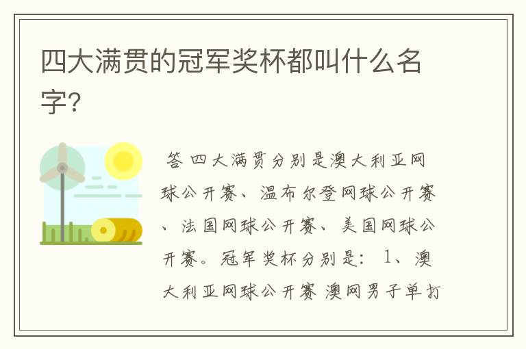 四大满贯的冠军奖杯都叫什么名字?