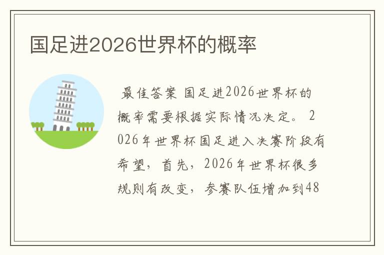 国足进2026世界杯的概率