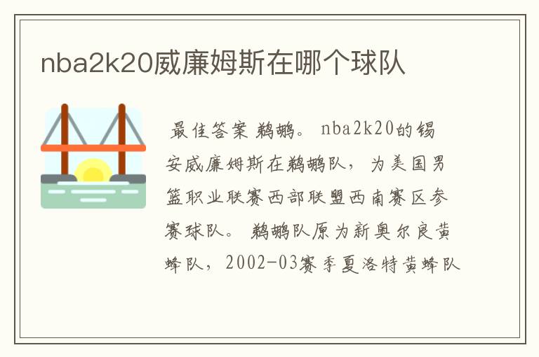 nba2k20威廉姆斯在哪个球队