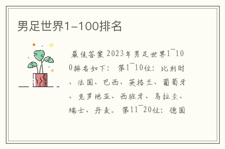 男足世界1-100排名