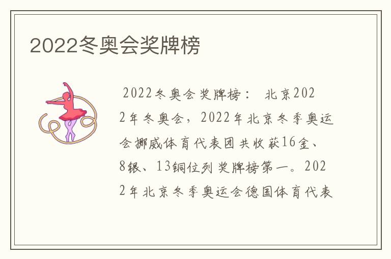 2022冬奥会奖牌榜