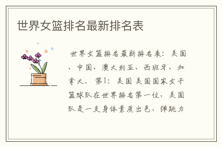 世界女篮排名最新排名表