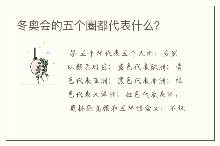 冬奥会的五个圈都代表什么?