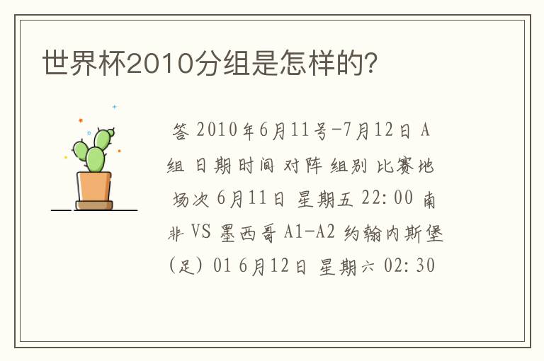 世界杯2010分组是怎样的?