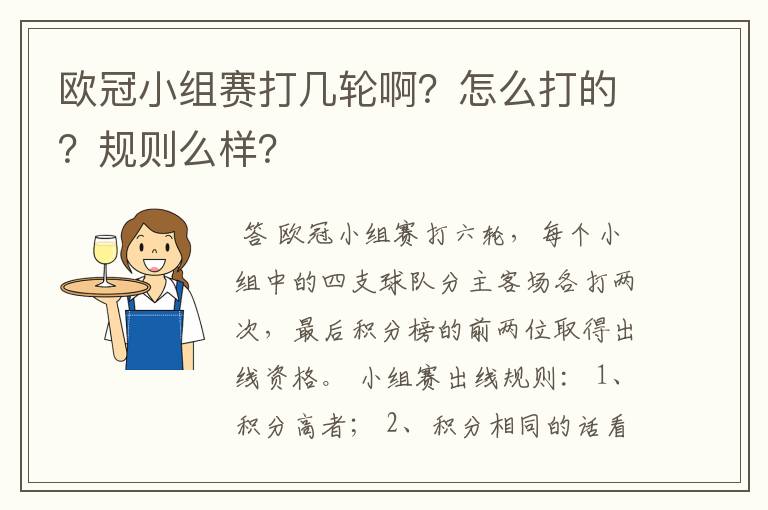 欧冠小组赛打几轮啊?怎么打的?规则么样?