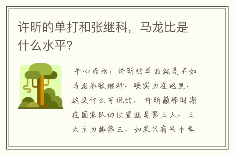 许昕的单打和张继科,马龙比是什么水平?