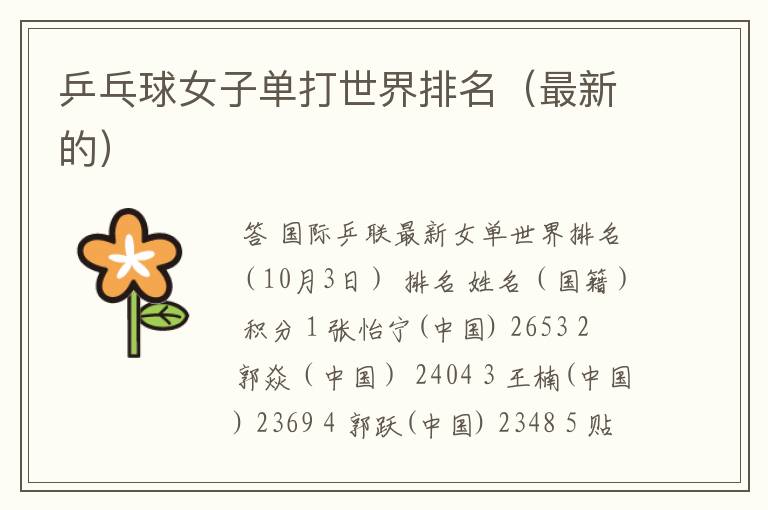 乒乓球女子单打世界排名(最新的)