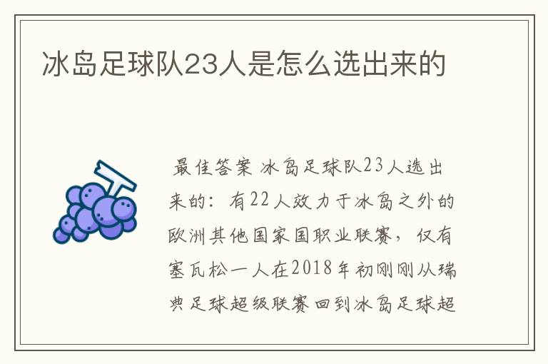 冰岛足球队23人是怎么选出来的