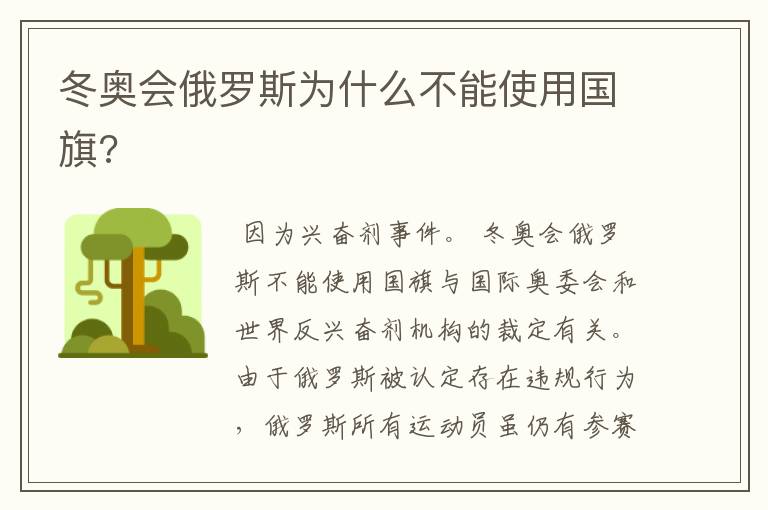 冬奥会俄罗斯为什么不能使用国旗?