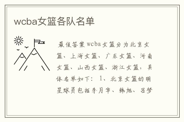 wcba女篮各队名单