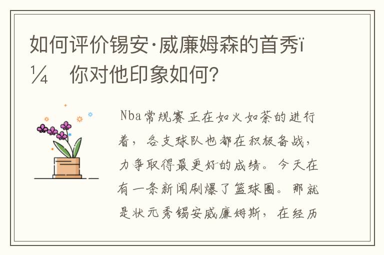 如何评价锡安·威廉姆森的首秀,你对他印象如何?