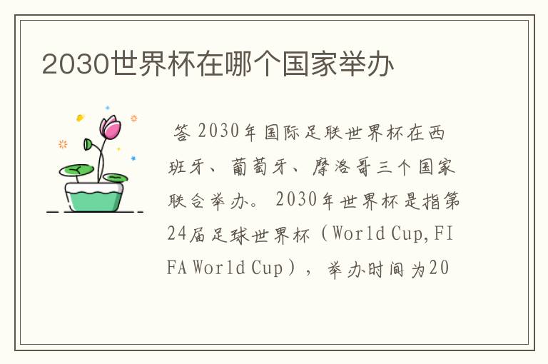 2030世界杯在哪个国家举办