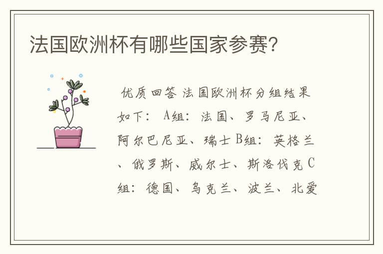 法国欧洲杯有哪些国家参赛?